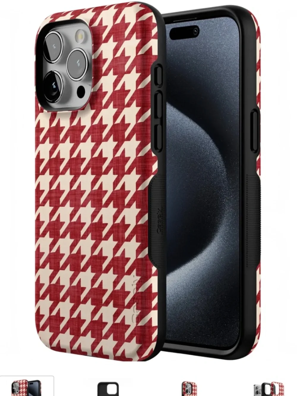iPhone 15 PRO Scarlet Stitch Red Houndstooth Case